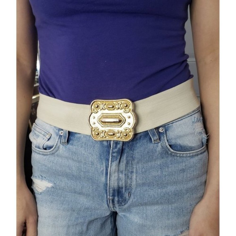 Vintage‎ 80s Elastic Waist Belt with Gold Buckle
